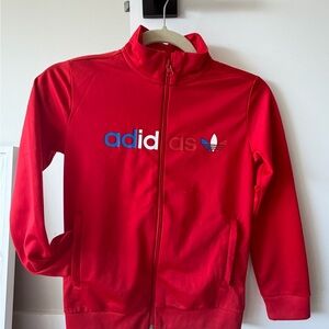 adidas Kids Red Track Jacket with Blue & White Logo